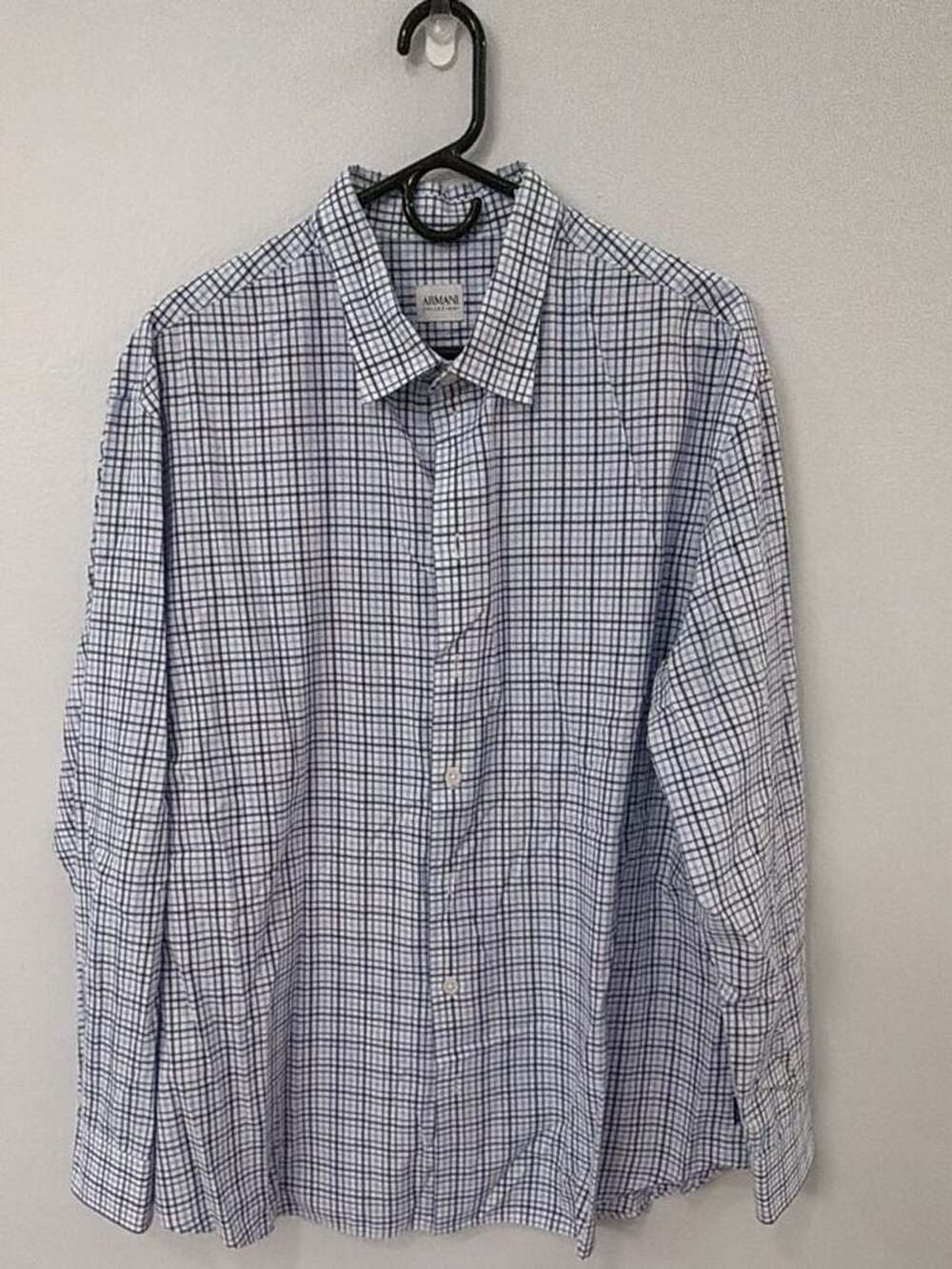 Armani Collezioni Men's Blue Checkered Long Sleeve Button Up Dress Shirt XXL